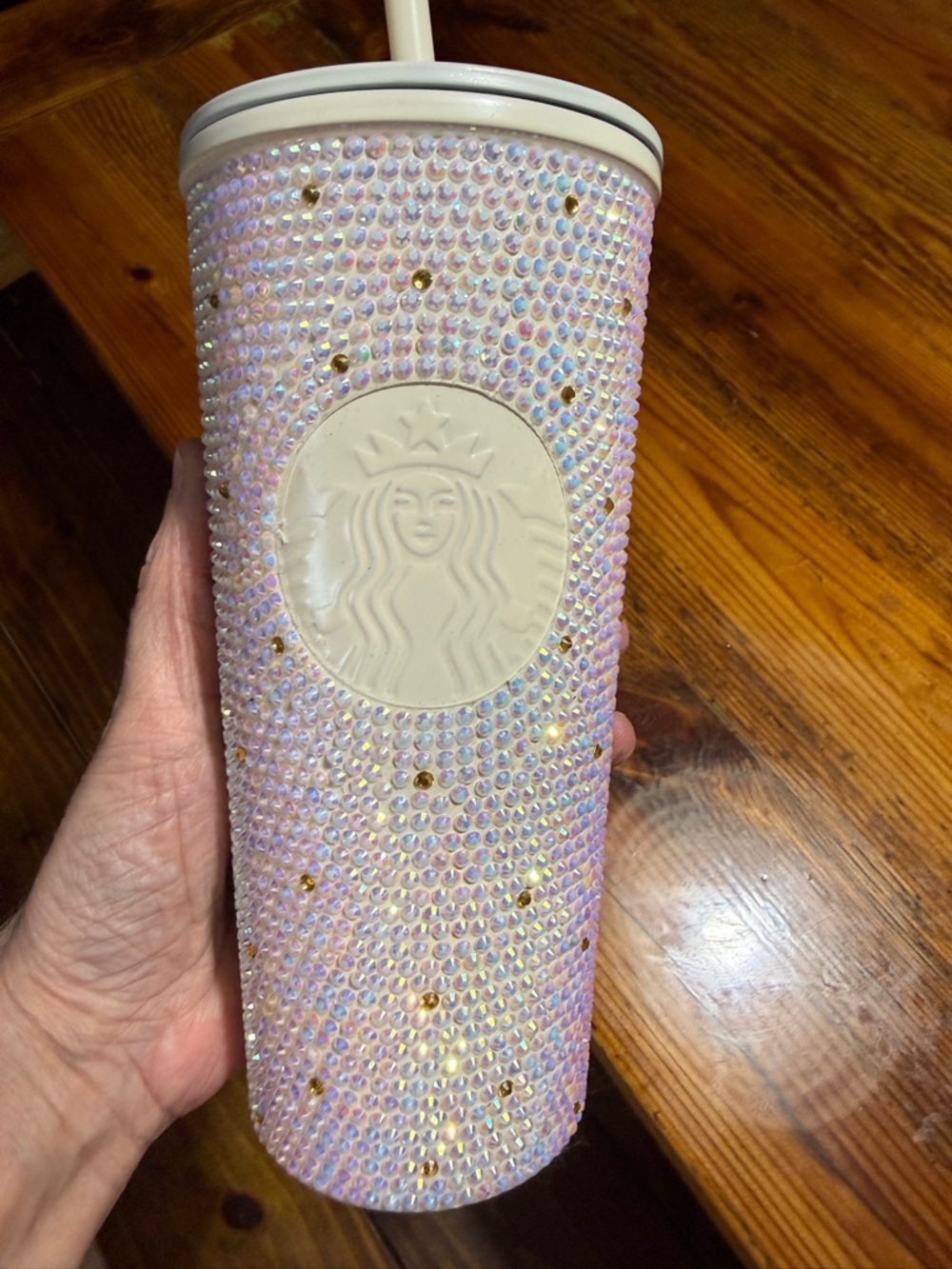 Starbucks Iridescent Pearl Jeweled Tumbler - White & Gold Accents